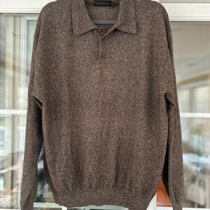 EUC Lux Cashmere Classic Brown Speckled Polo Collared Cashmere Sweater XL